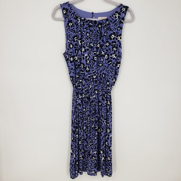 3/$25 LOFT Floral Print Dress M Sleeveless Jersey Knit A Line Blue - Picture 1 of 9